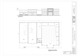 [Front Elevation and Preliminary Floor Plan]