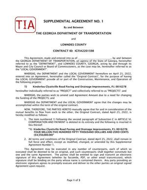 [SUPPLEMENTAL AGREEMENT NO. 1, GDOT & Lowndes Co.]