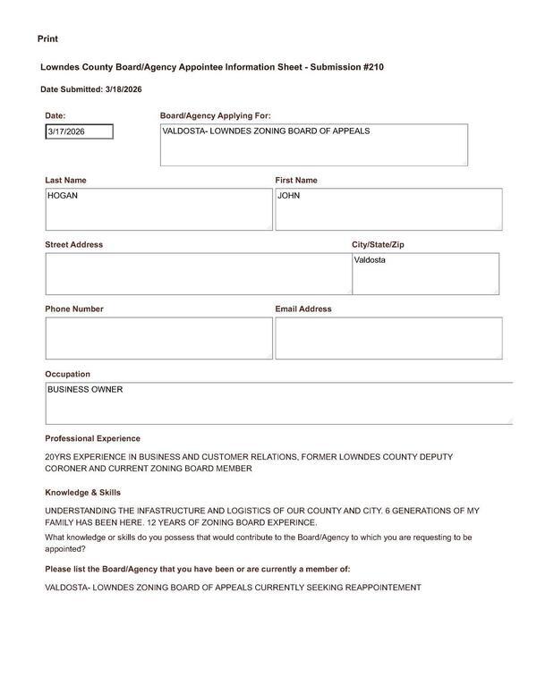 Application of John Hogan