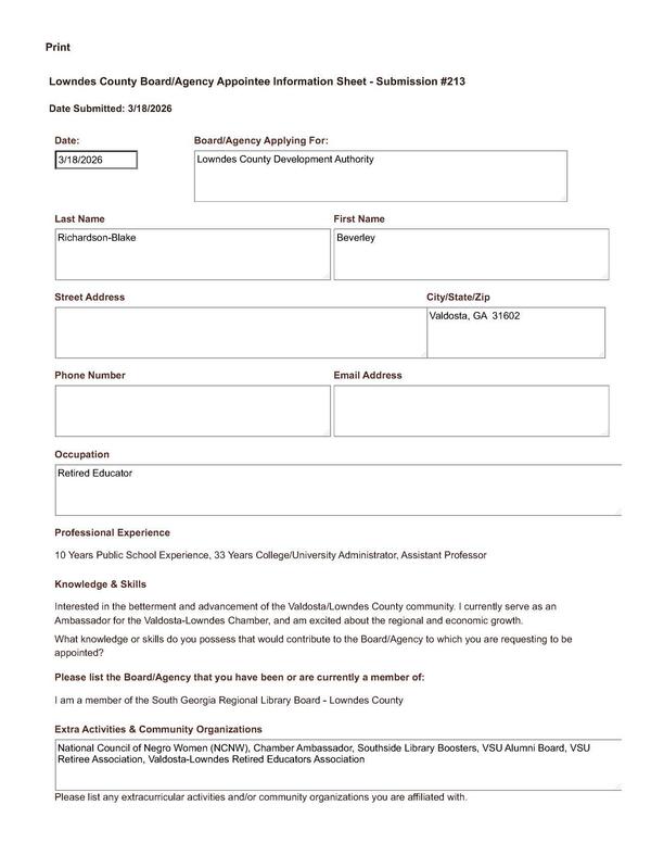 Application of Beverley Richardson-Blake