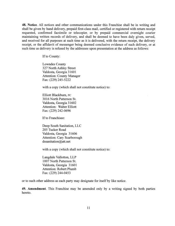48. Notice. All notices and other communications under this Franchise shall be in writing and