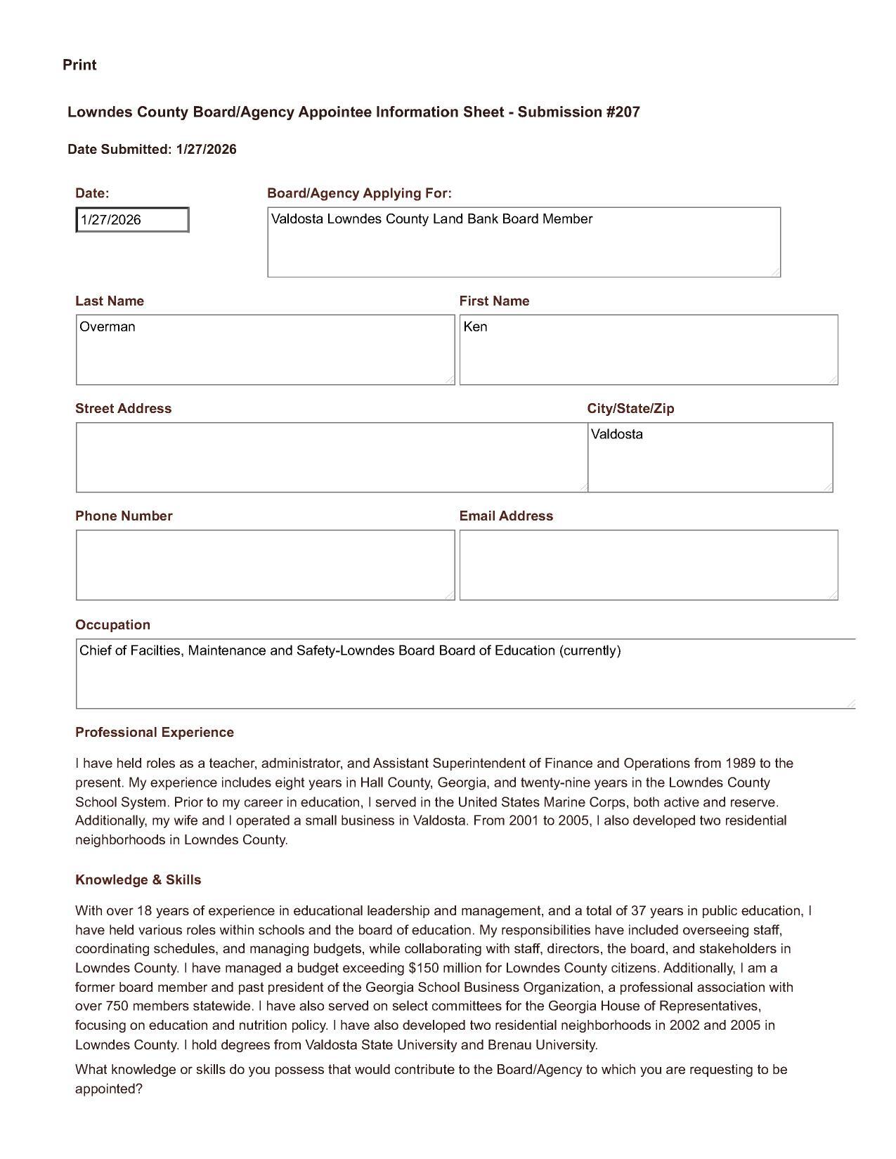 Application of Ken Overman