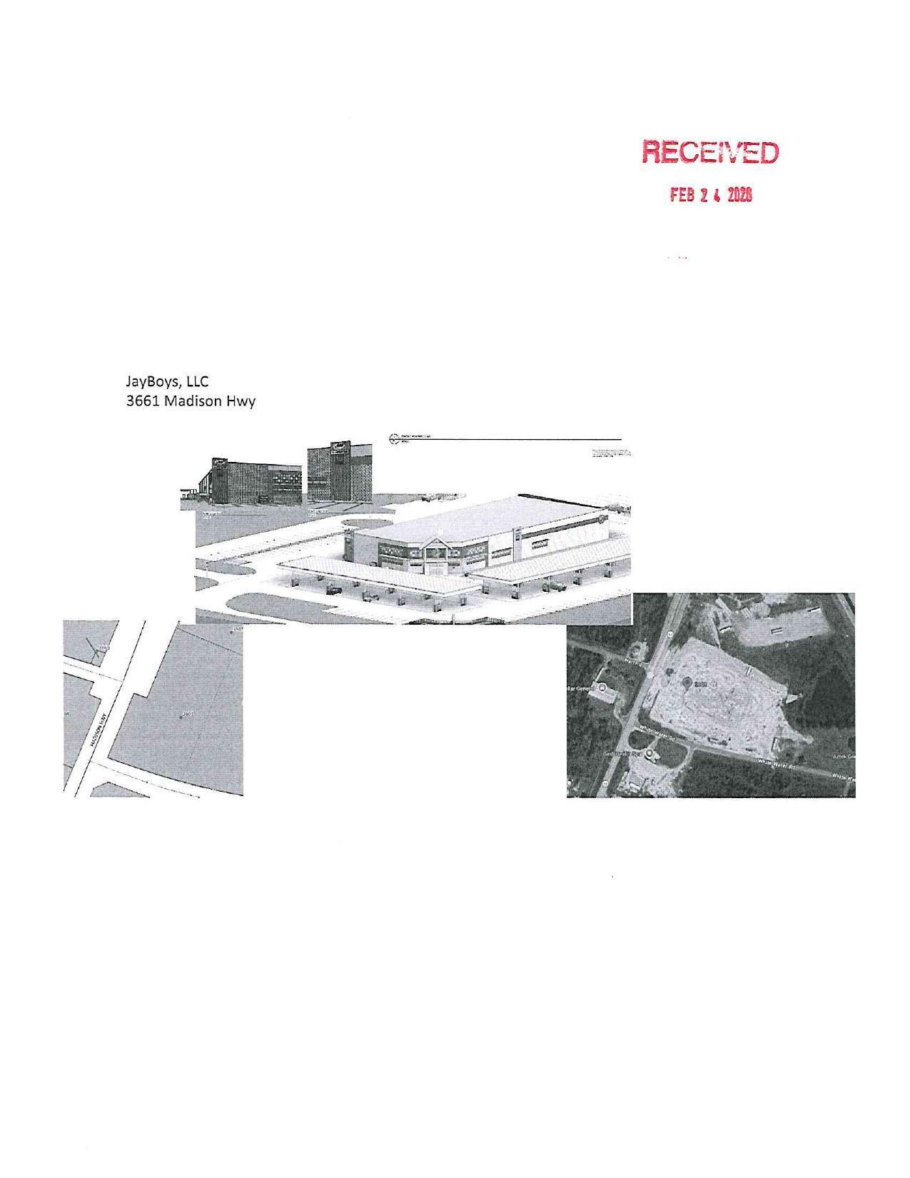 Map and depiction, JayBoys, LLC, 3661 Madison Highway