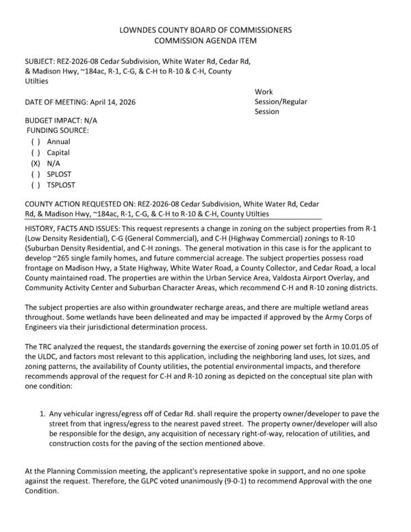 [to develop ~265 single family homes, and future commercial acreage.]