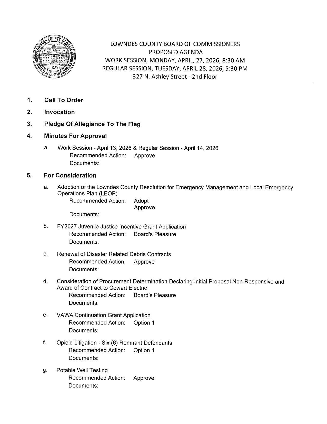 PROPOSED AGENDA