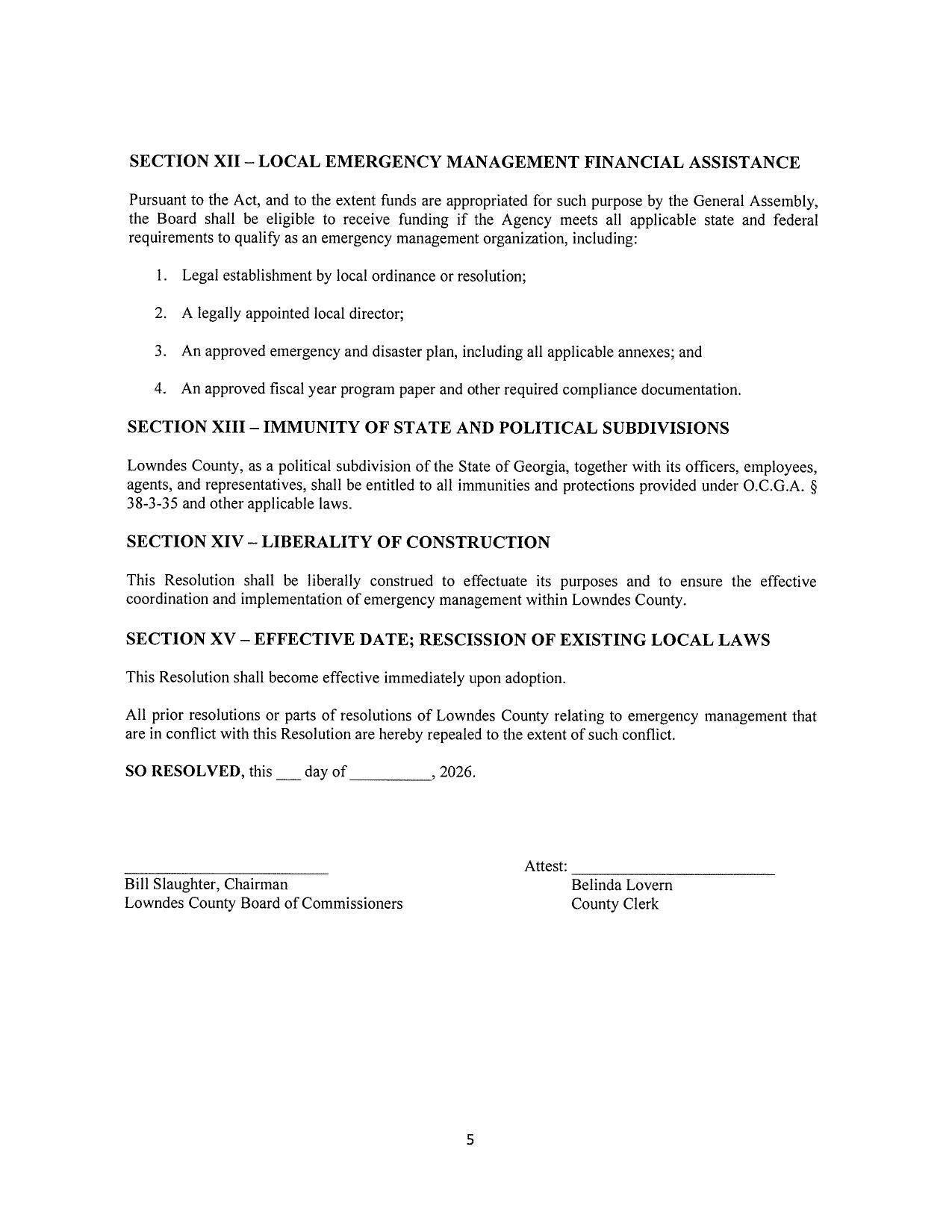 SECTION XII - LOCAL EMERGENCY MANAGEMENT FINANCIAL ASSISTANCE