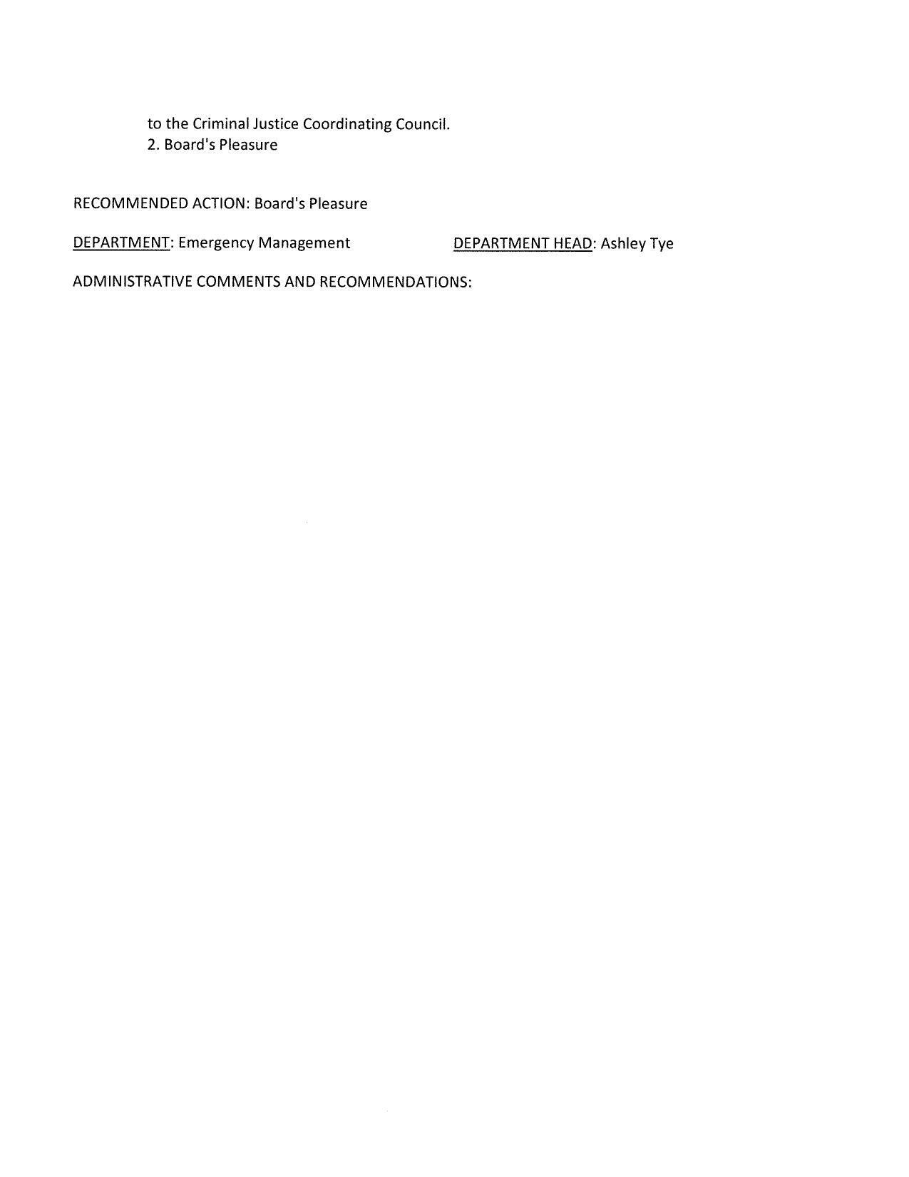 DEPARTMENT: Emergency Management DEPARTMENT HEAD: Ashley Tye