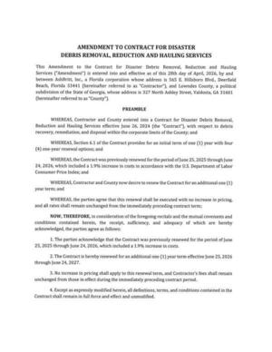 [Ashbritt AMENDMENT TO CONTRACT FOR DISASTER DEBRIS REMOVAL, REDUCTION AND HAULING SERVICES]