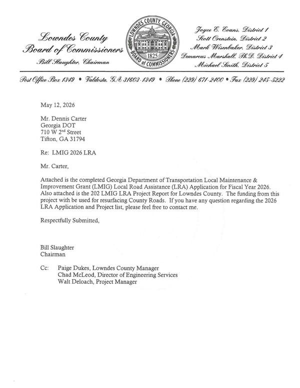 Letter from Chairman Bill Slaughter to Dennis Carter, GDOT