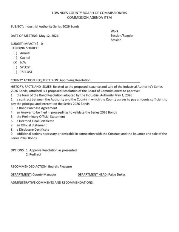 [attached is a proposed Resolution of the Board of Commissioners to approve:]