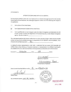 [AFFIDAVIT OF COMPLIANCE WITH 0.C.G.A. §50-36-1]