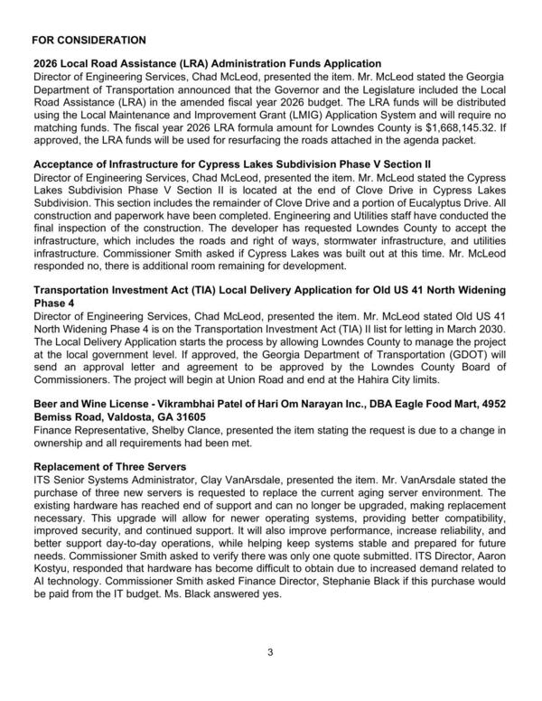 Acceptance of Infrastructure for Cypress Lakes Subdivision Phase V Section Il