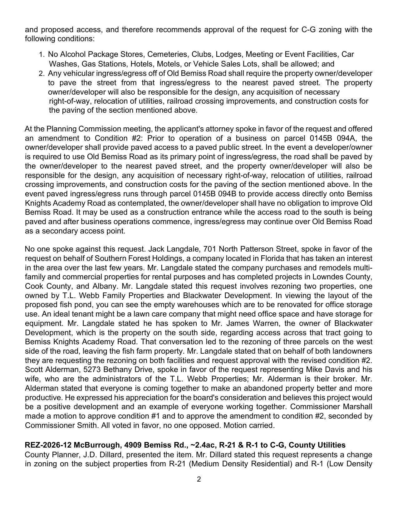 request on behalf of Southern Forest Holdings, a company located in Florida that has taken an interest