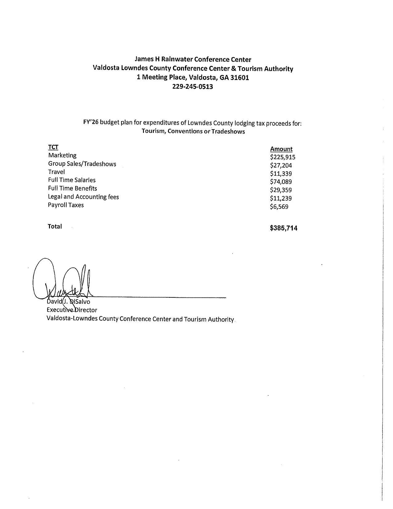 FY’26 budget plan for expenditures of Lowndes County lodging tax proceeds, 2026-06-30 --VLCCTA