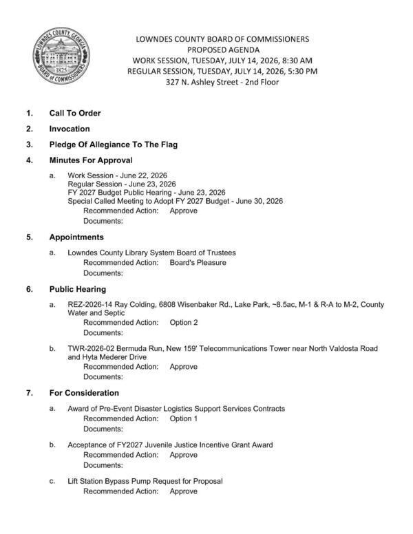 [PROPOSED AGENDA]