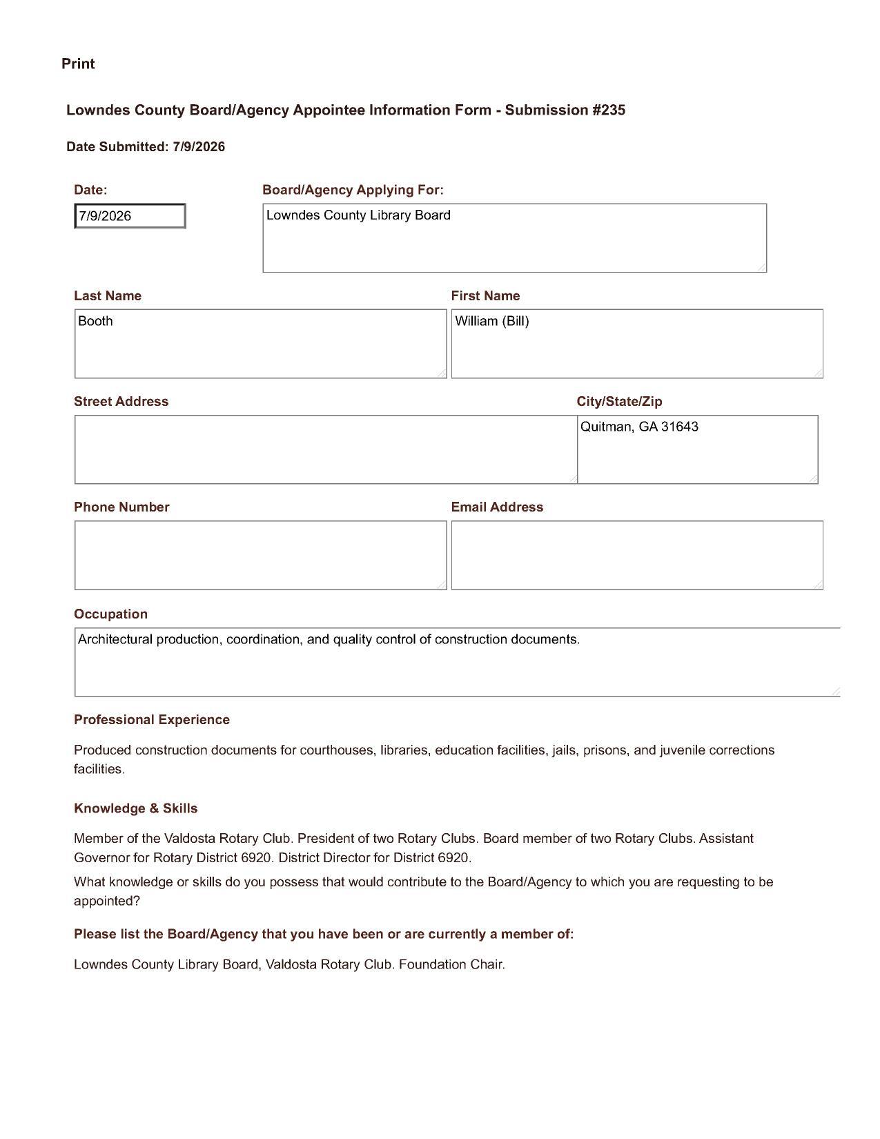 Application of William Booth