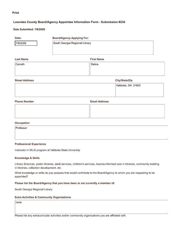 Debra Carruth application
