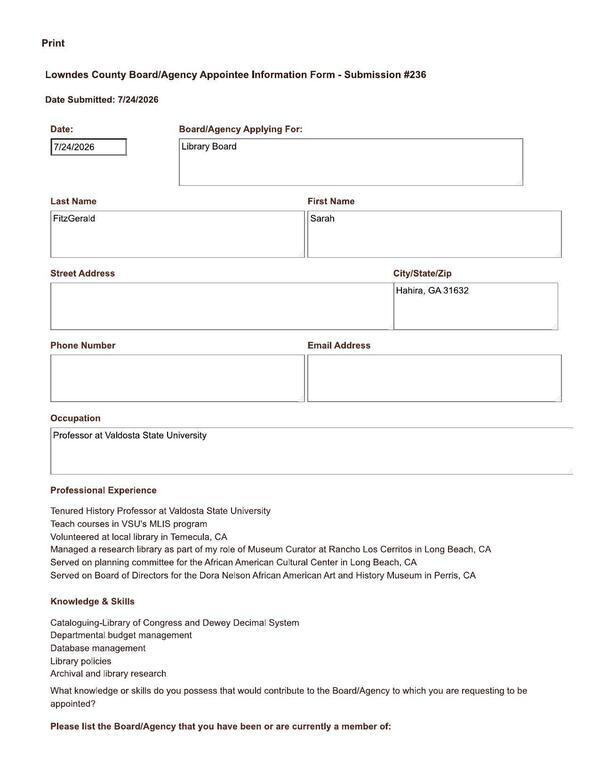 Sarah FitzGerald application