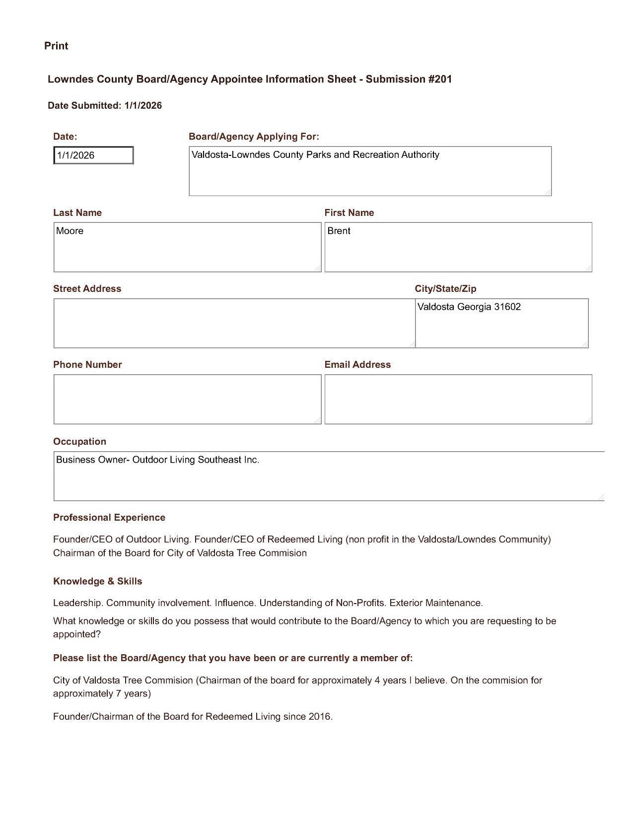 Brent Moore application