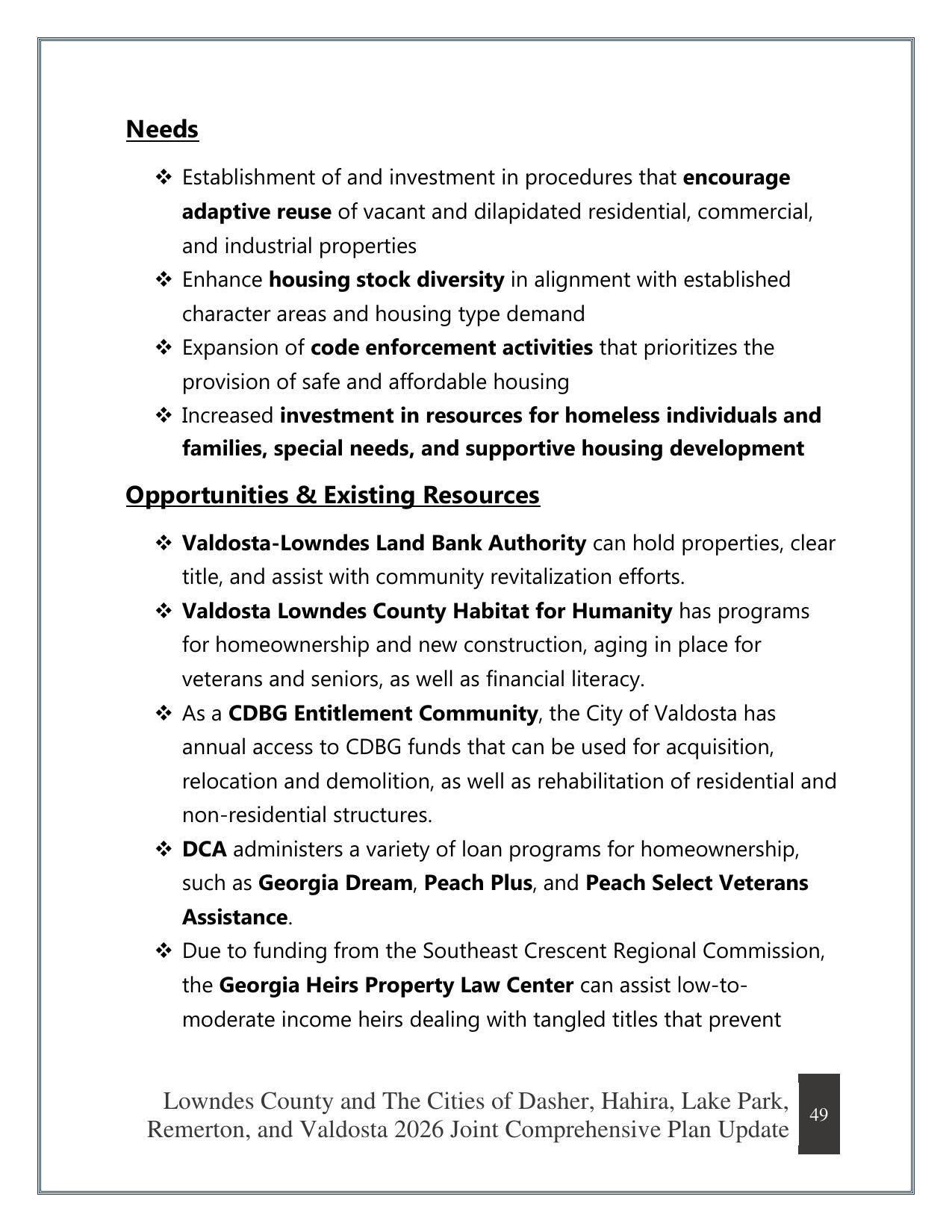 Needs, Opportunities & Existing Resources