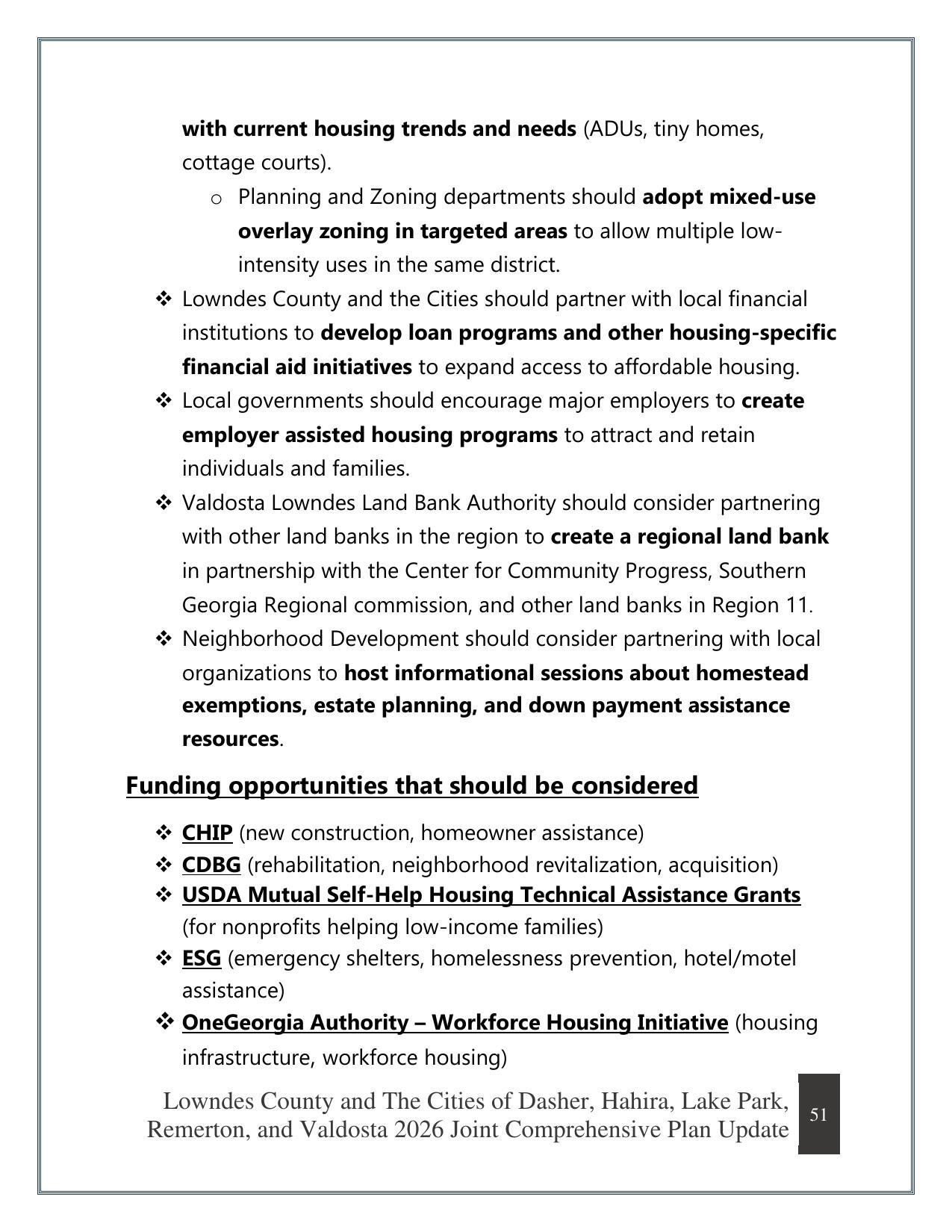 Funding opportunities that should be considered