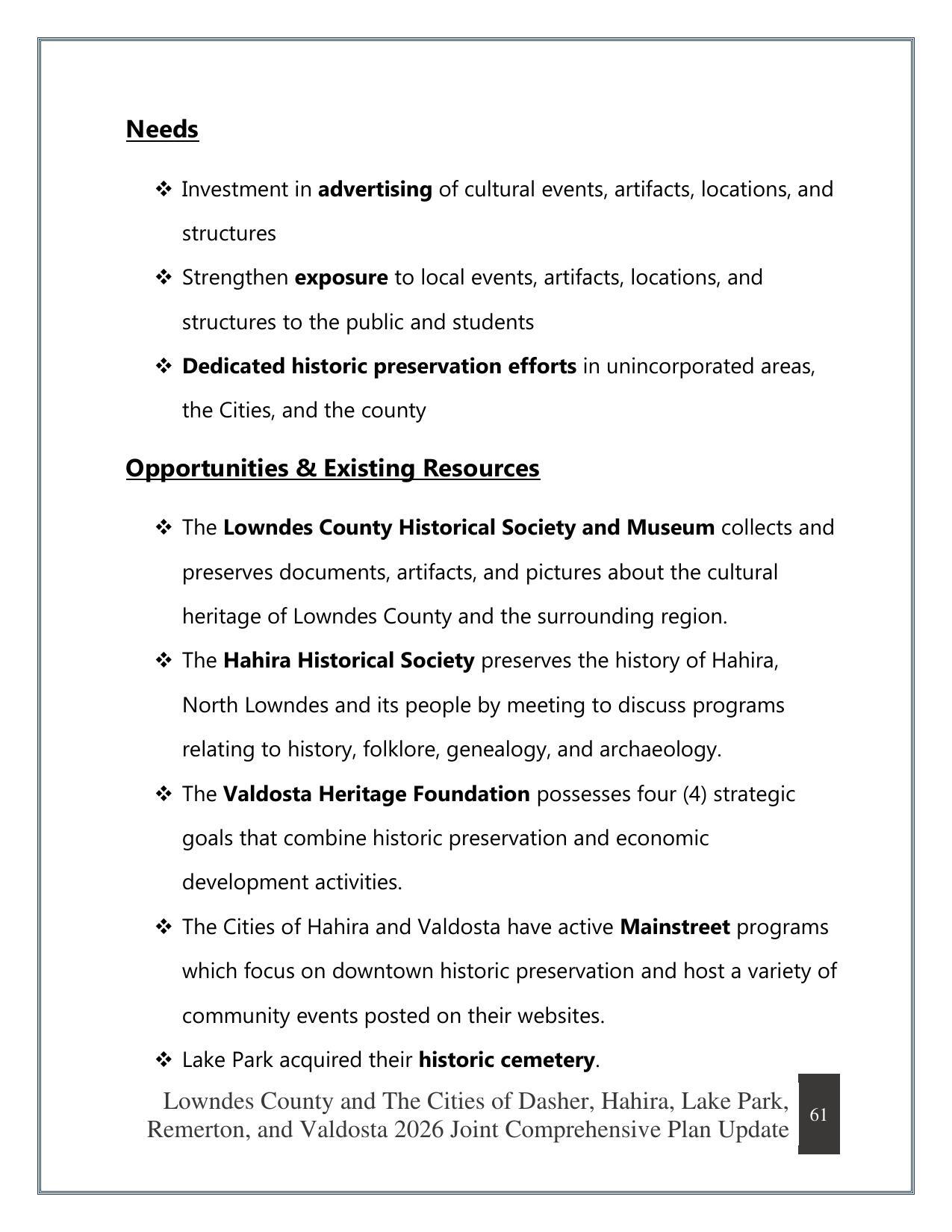 Needs, Opportunities & Existing Resources