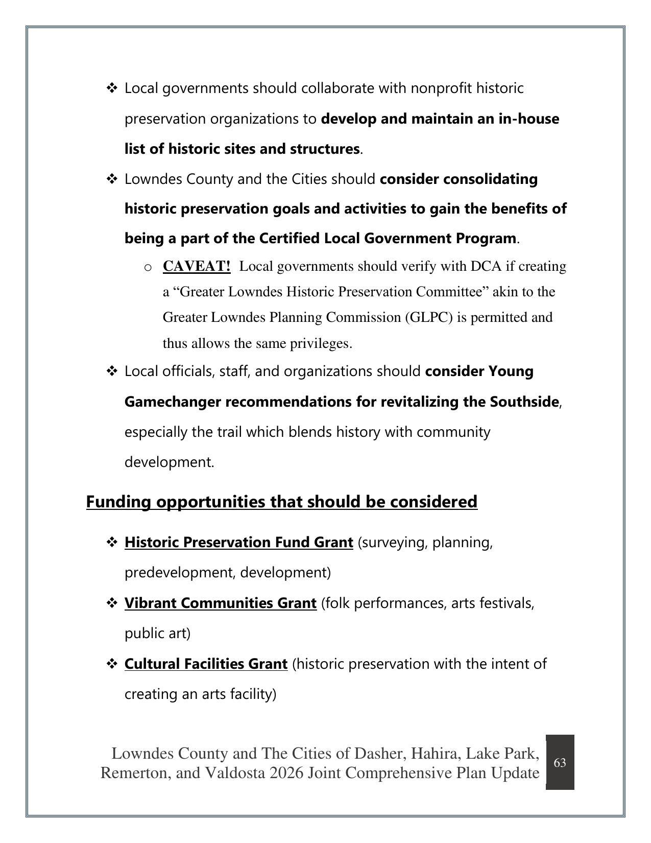 Funding opportunities that should be considered