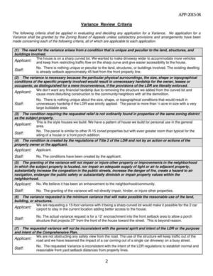 [Variance Review Criteria]