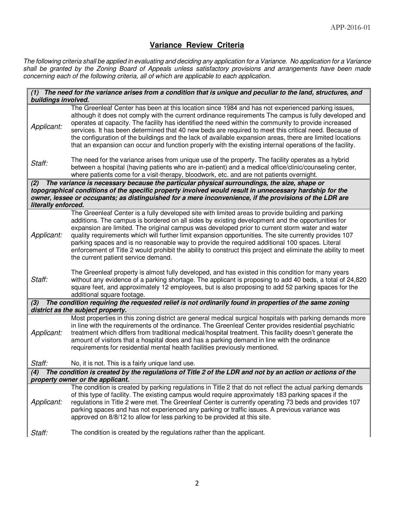 Variance Review Criteria