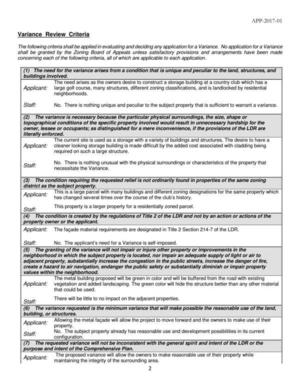 [Variance Review Criteria]