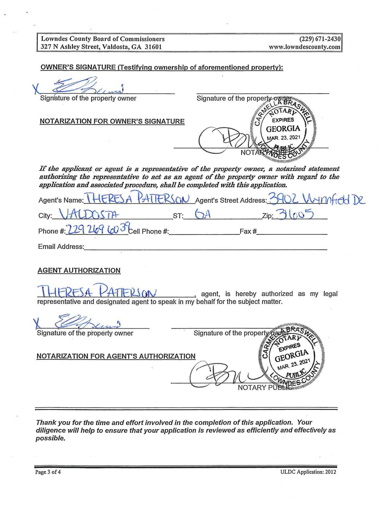 Signature of the property owner