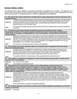 [Variance Review Criteria]