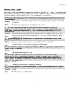 [Variance Review Criteria]