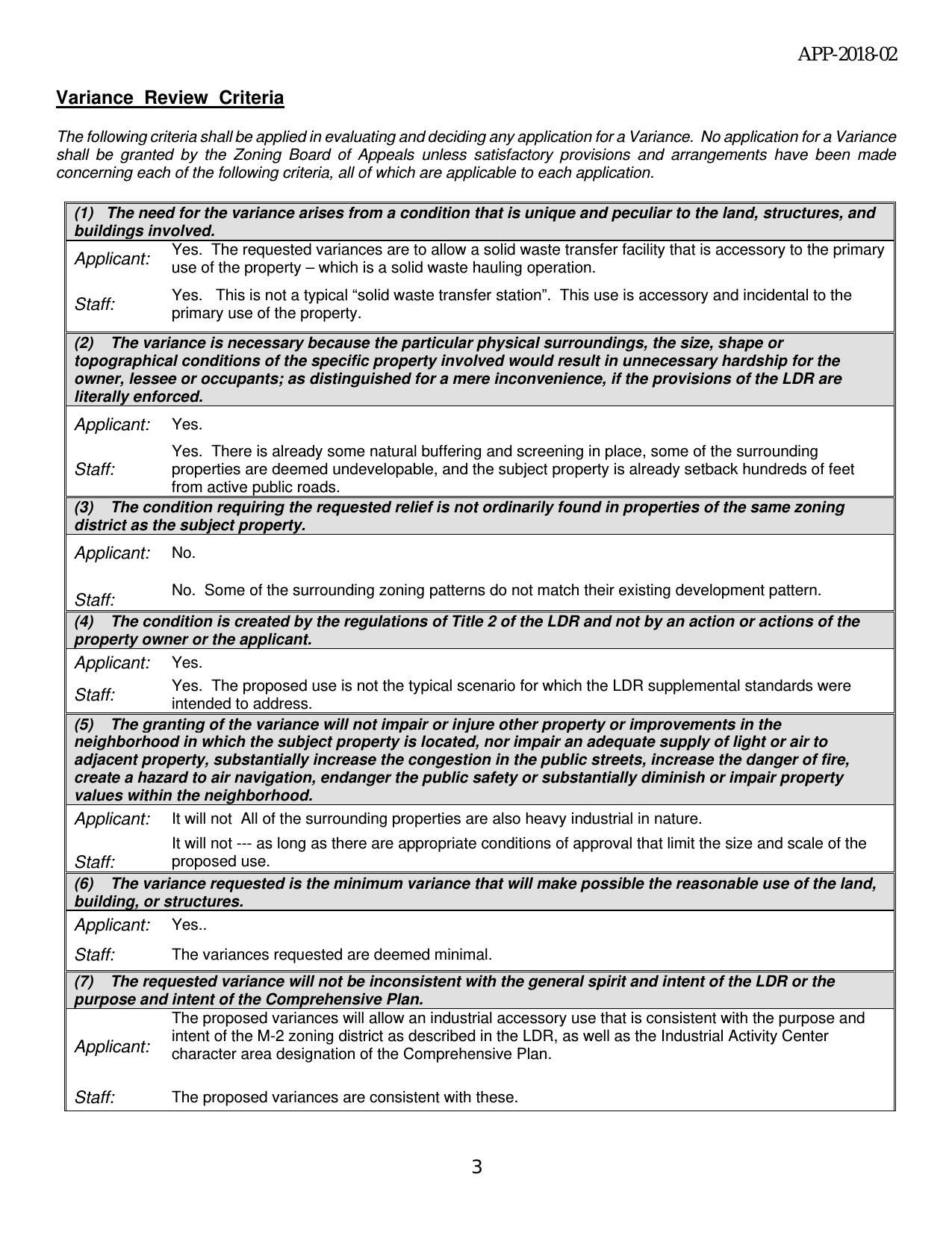 Variance Review Criteria