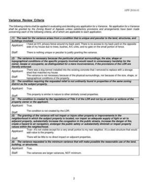 [Variance Review Criteria]