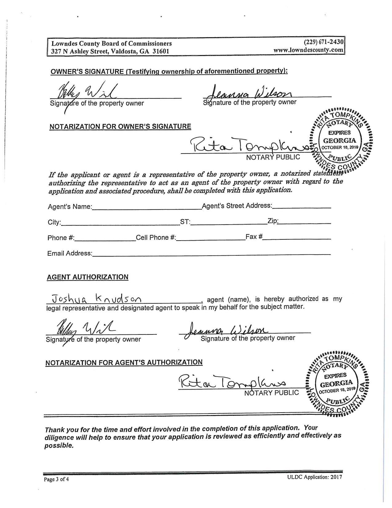 Signature of the property owner