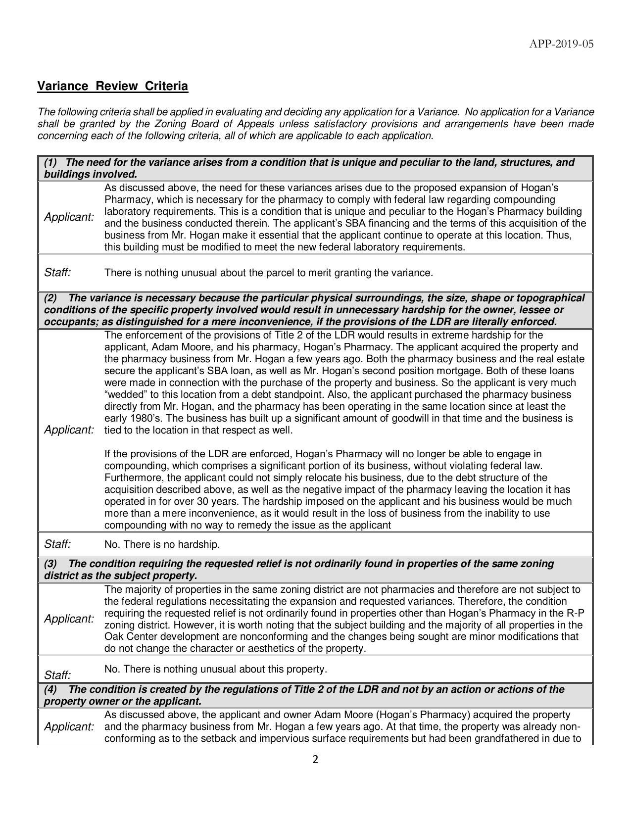 Variance Review Criteria