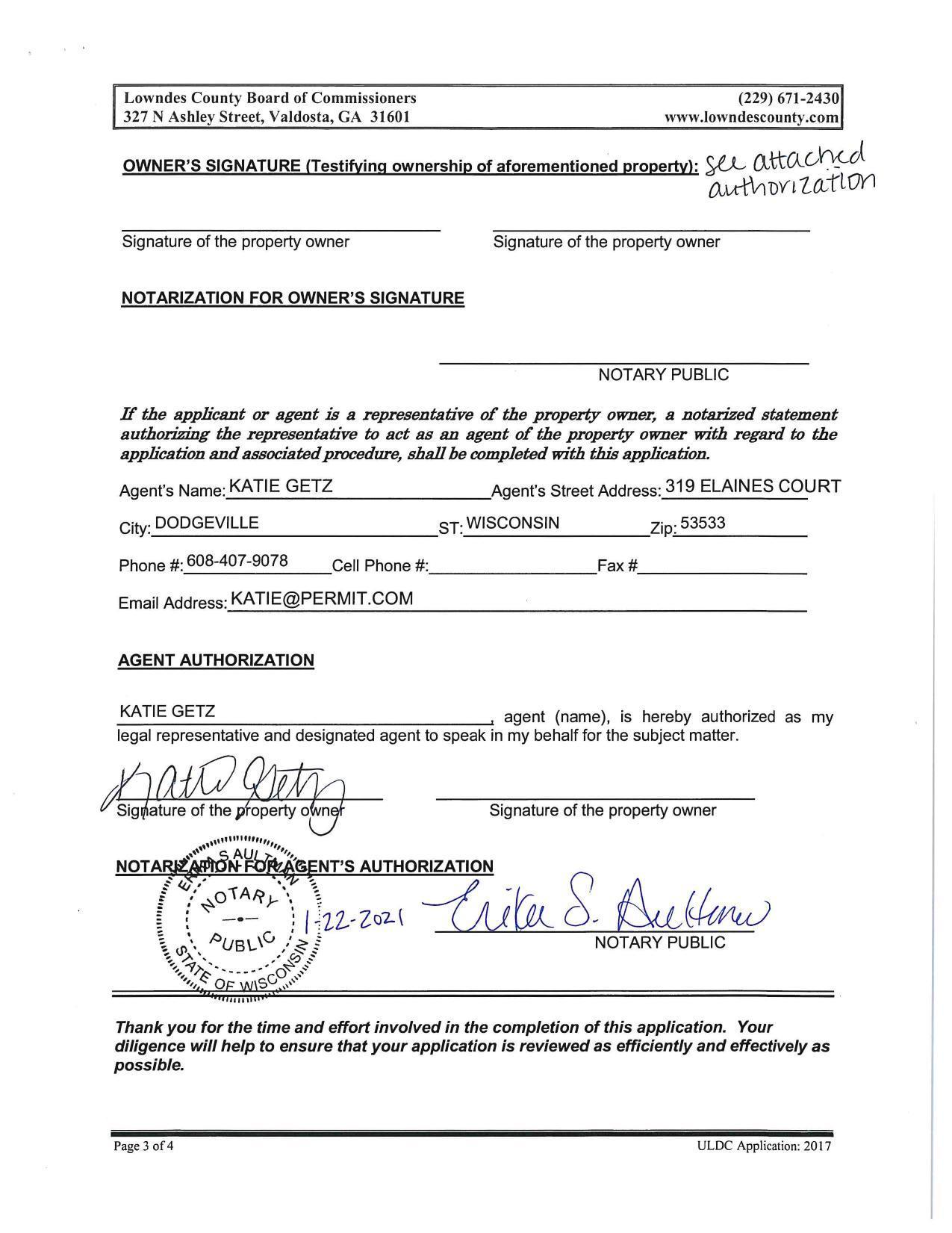 Signature of the property owner