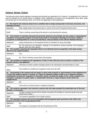 [Variance Review Criteria]