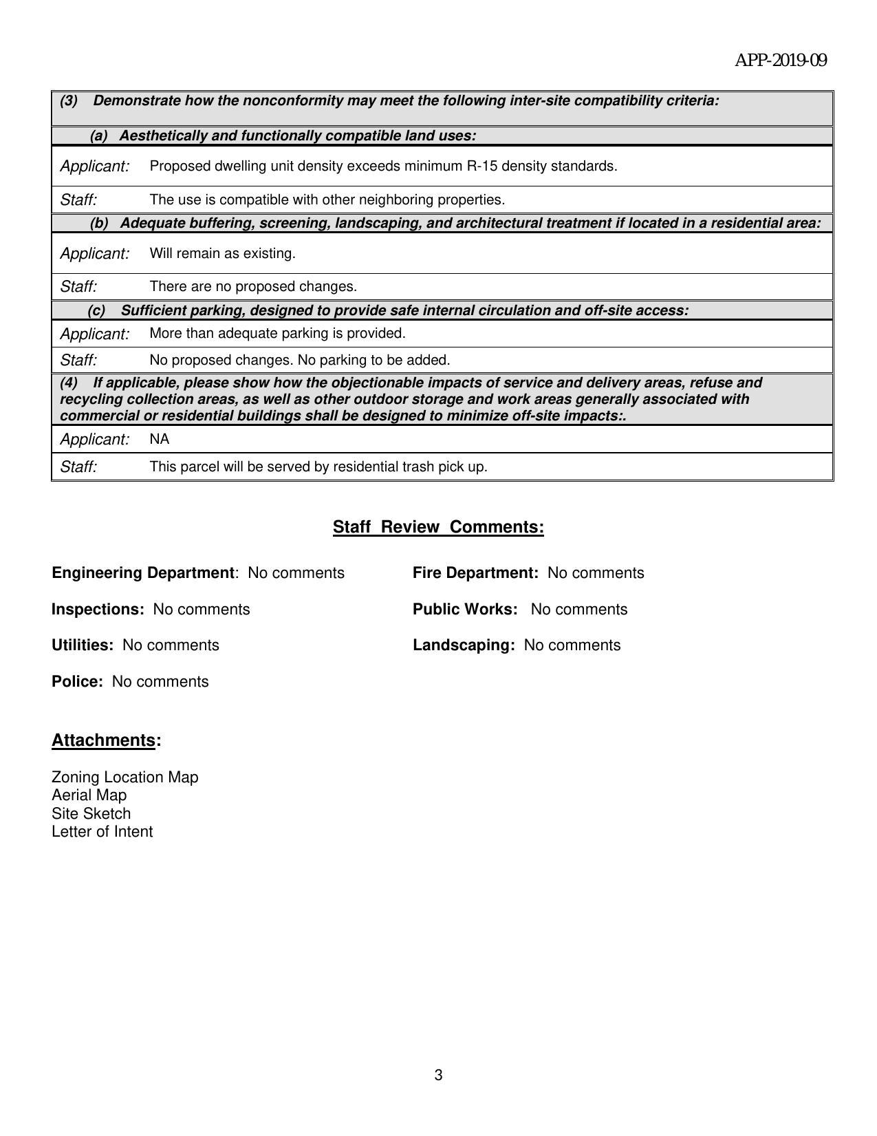 Applicant: Proposed dwelling unit density exceeds minimum R-15 density standards.