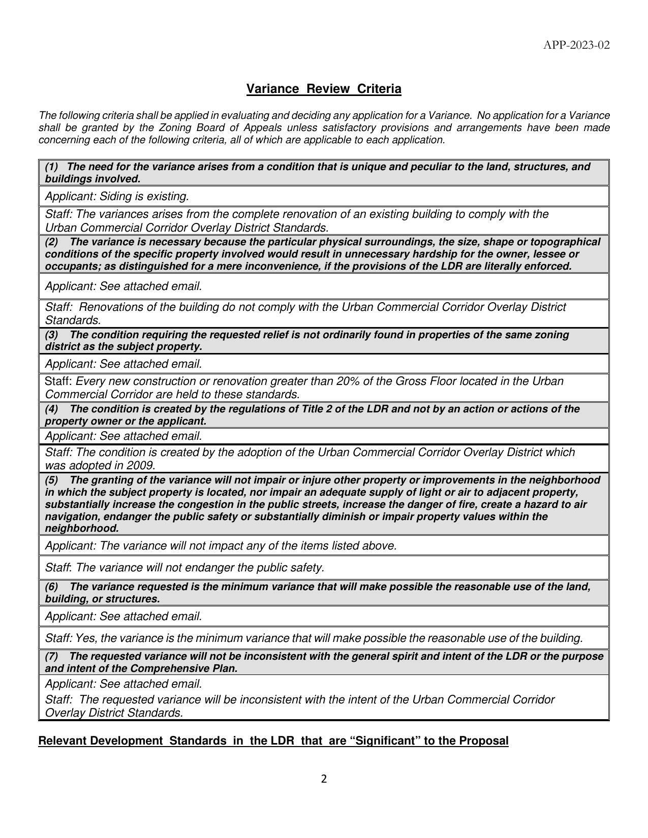 Variance Review Criteria